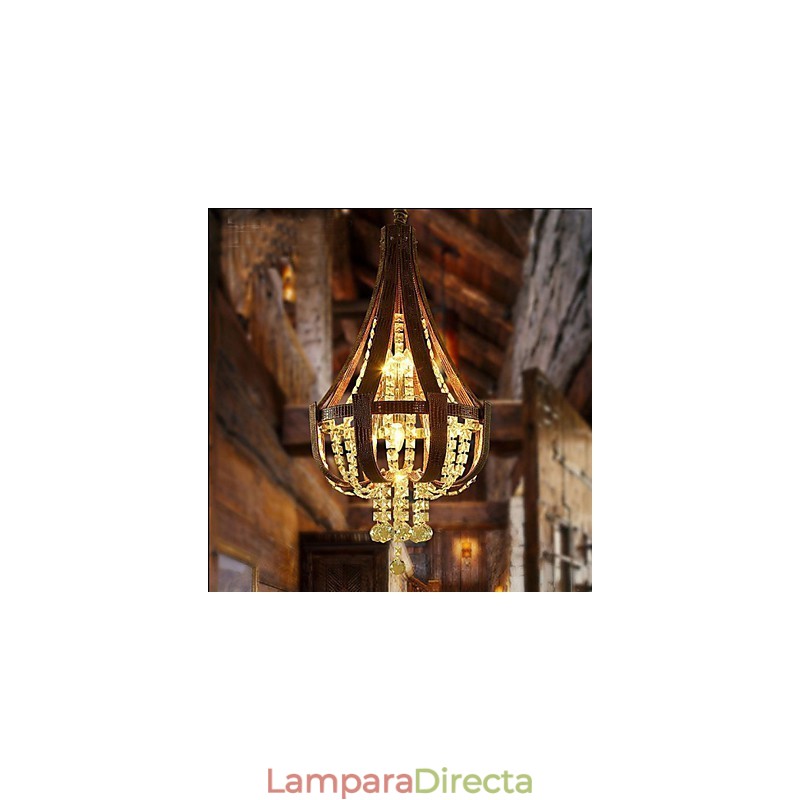 Lámpara de araña creativa de hierro, de cristal y cuero de lujo posmoderna