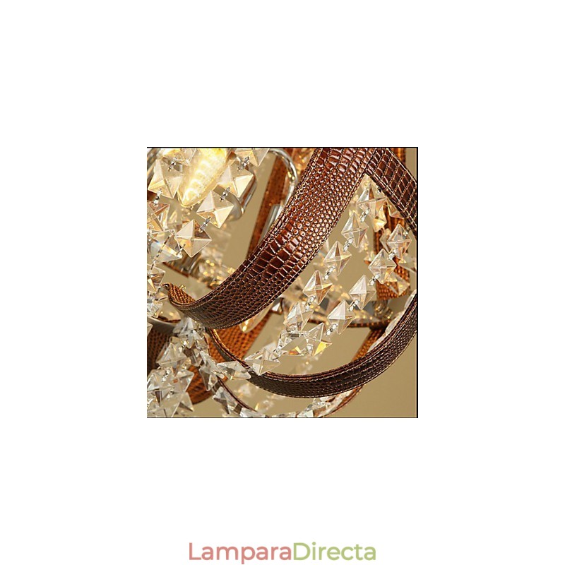 Lámpara de araña creativa de hierro, de cristal y cuero de lujo posmoderna