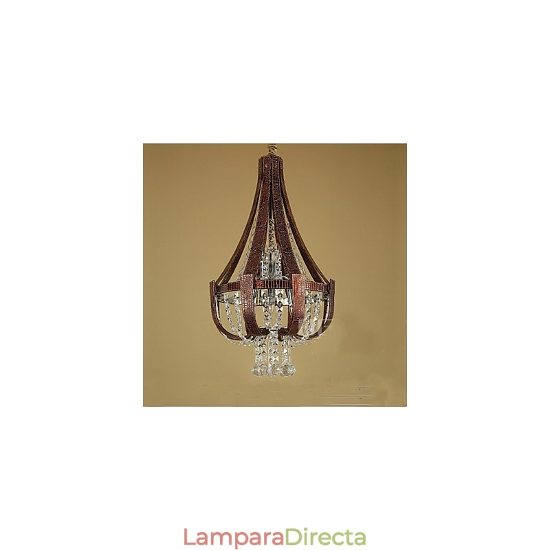 Lámpara de araña creativa de hierro, de cristal y cuero de lujo posmoderna