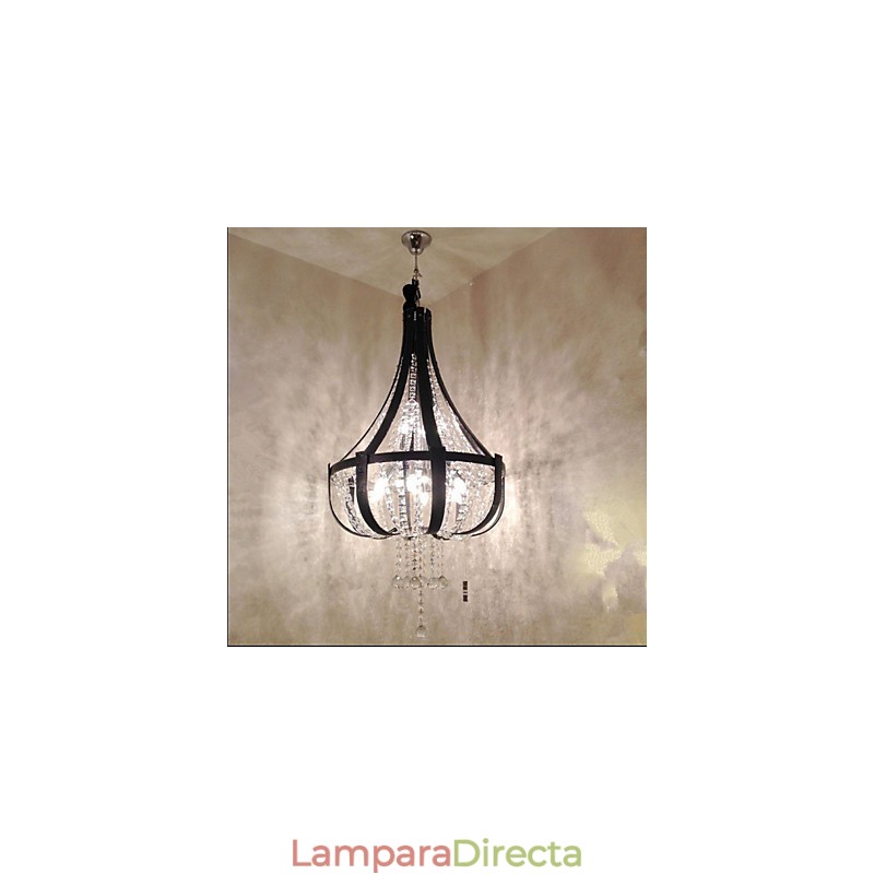 Lámpara de araña creativa de hierro, de cristal y cuero de lujo posmoderna