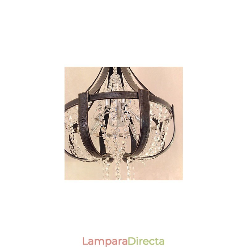 Lámpara de araña creativa de hierro, de cristal y cuero de lujo posmoderna