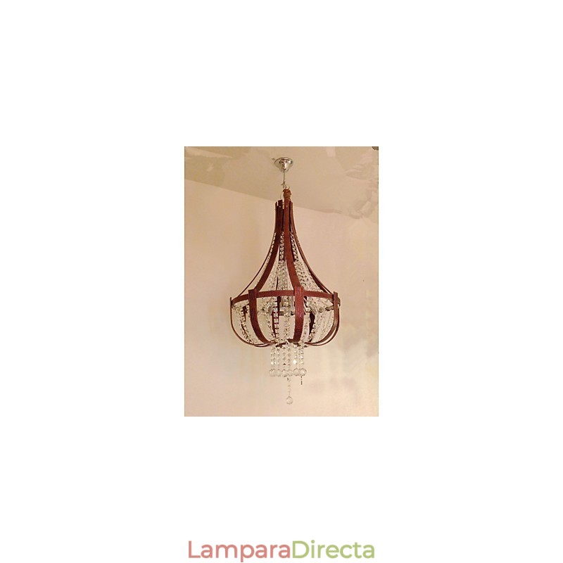 Lámpara de araña creativa de hierro, de cristal y cuero de lujo posmoderna