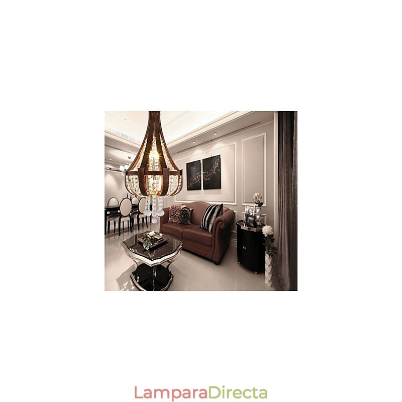 Lámpara de araña creativa de hierro, de cristal y cuero de lujo posmoderna