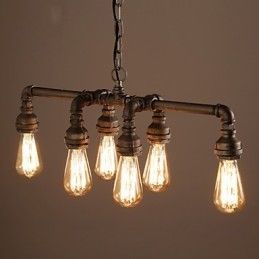 Lámpara colgante industrial vintage estilo loft retro Edison, lámpara colgante de metal con forma de tubería de agua