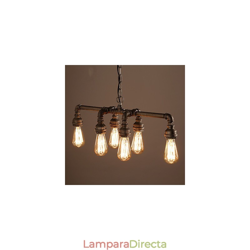 Lámpara colgante industrial vintage estilo loft retro Edison, lámpara colgante de metal con forma de tubería de agua
