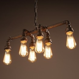Lámpara colgante industrial vintage estilo loft retro Edison, lámpara colgante de metal con forma de tubería de agua