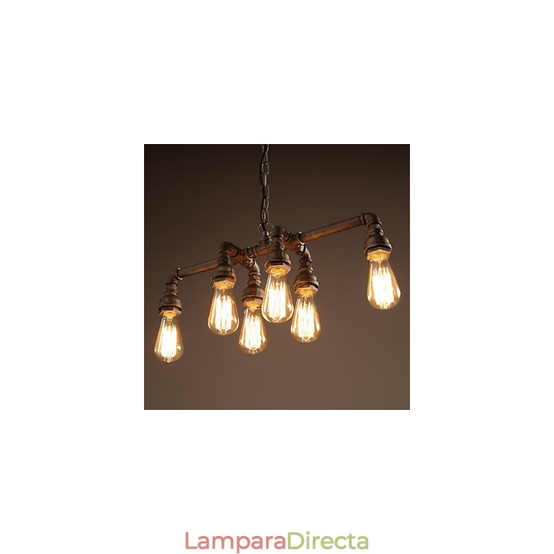 Lámpara colgante industrial vintage estilo loft retro Edison, lámpara colgante de metal con forma de tubería de agua
