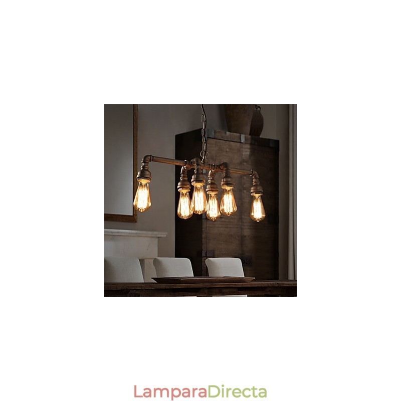 Lámpara colgante industrial vintage estilo loft retro Edison, lámpara colgante de metal con forma de tubería de agua