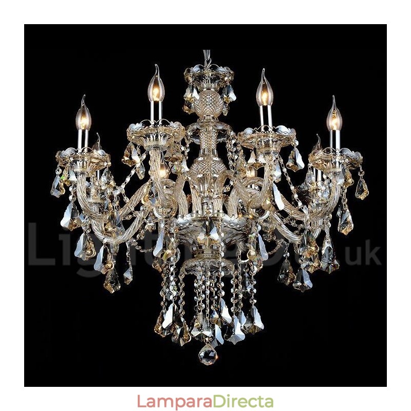 Lámpara de araña moderna de cristal K9 color coñac retro con 8 luces