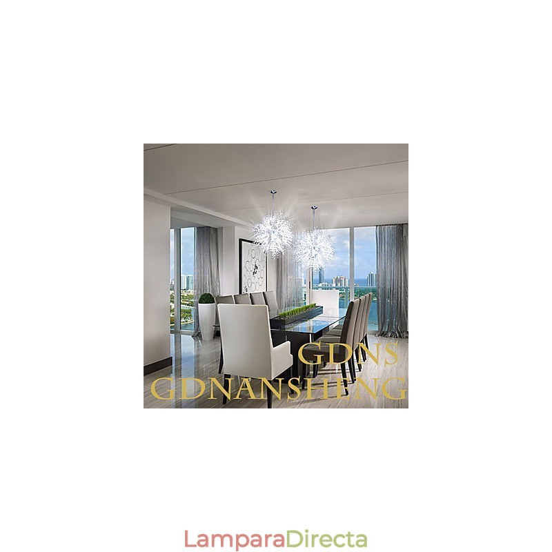 Lámpara colgante de araña de metal cromado con forma de globo de cristal