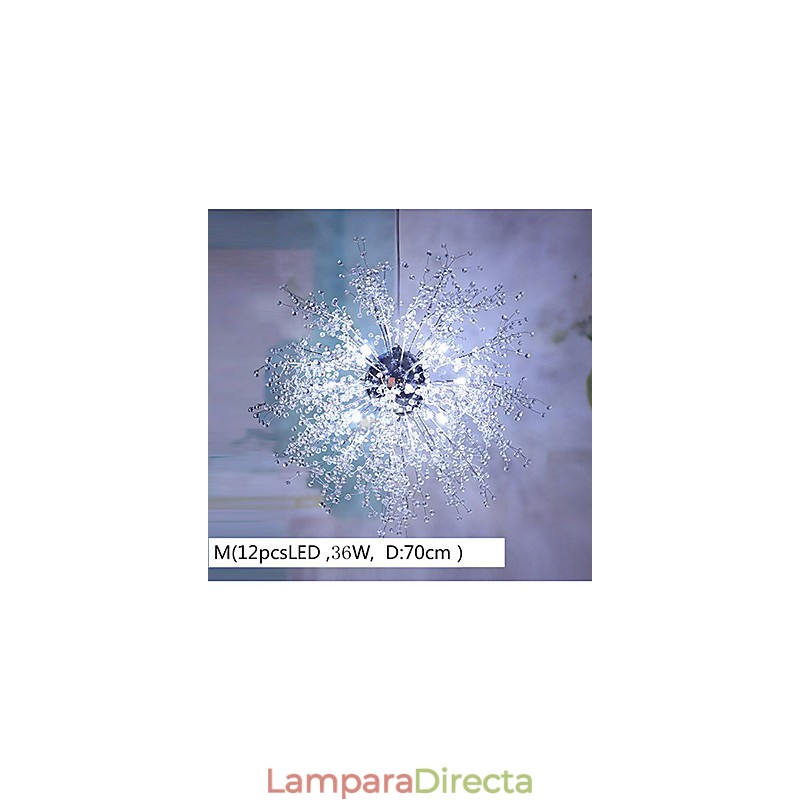 Lámpara colgante de araña de metal cromado con forma de globo de cristal