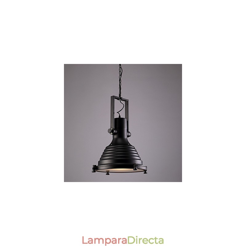 Lámpara colgante de hierro retro negra y pantalla de cristal.