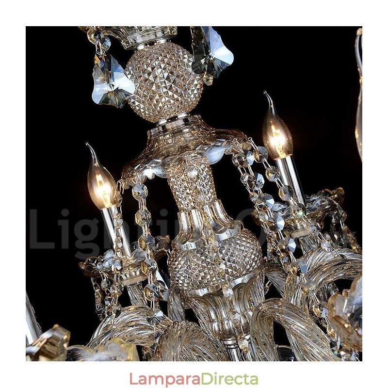 Lámpara de araña moderna de cristal K9 color coñac retro con 8 luces