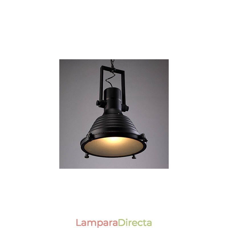 Lámpara colgante de hierro retro negra y pantalla de cristal.