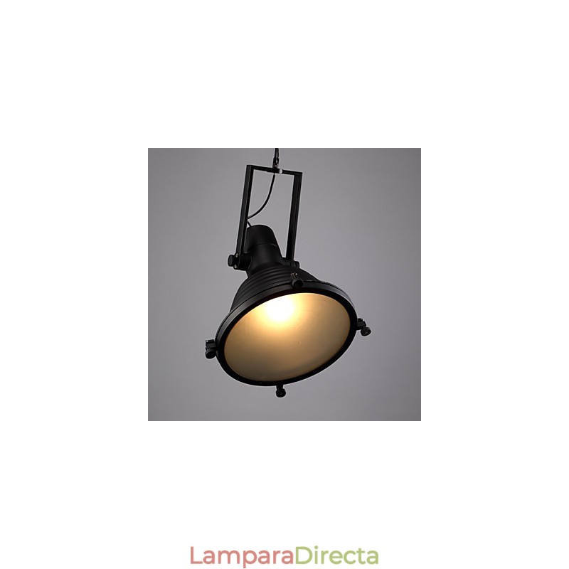 Lámpara colgante de hierro retro negra y pantalla de cristal.