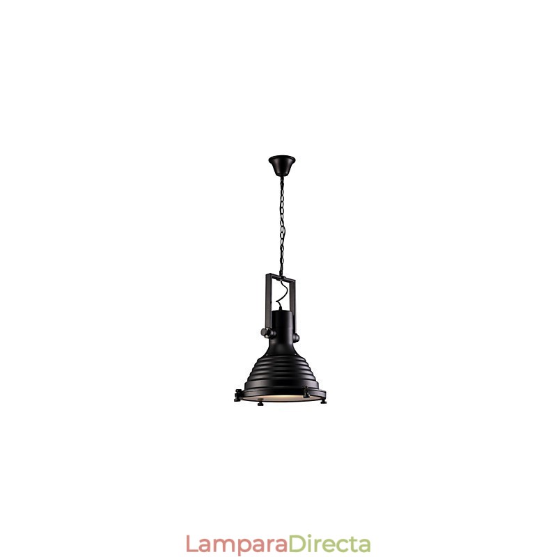 Lámpara colgante de hierro retro negra y pantalla de cristal.