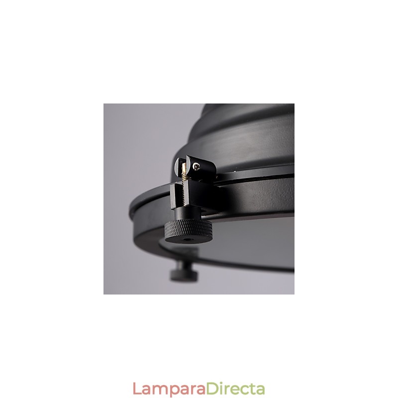 Lámpara colgante de hierro retro negra y pantalla de cristal.