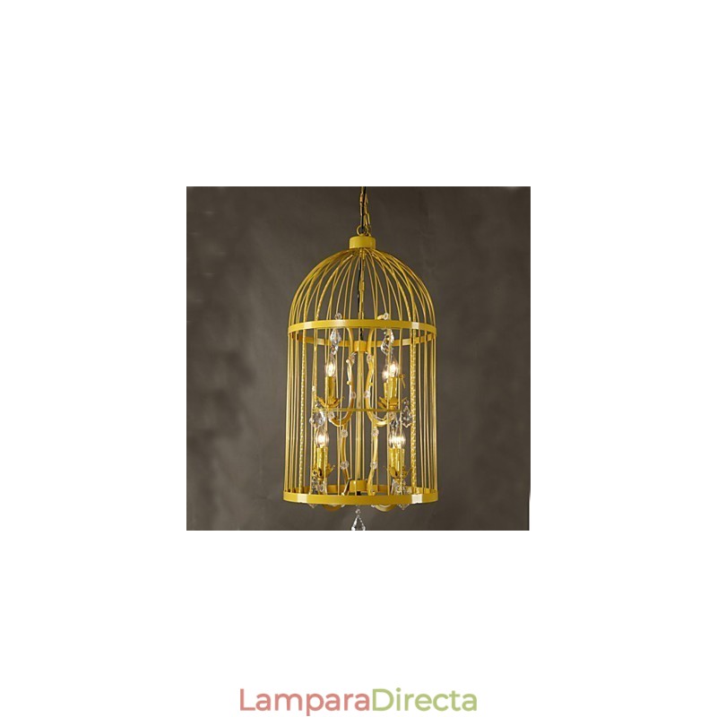 Lámpara de escalera de jaula de hierro vintage, lámpara de araña de cristal A