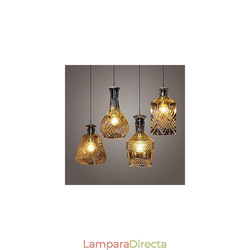 Lámpara de cristal de 4 luces con pantalla minimalista y luces de botella
