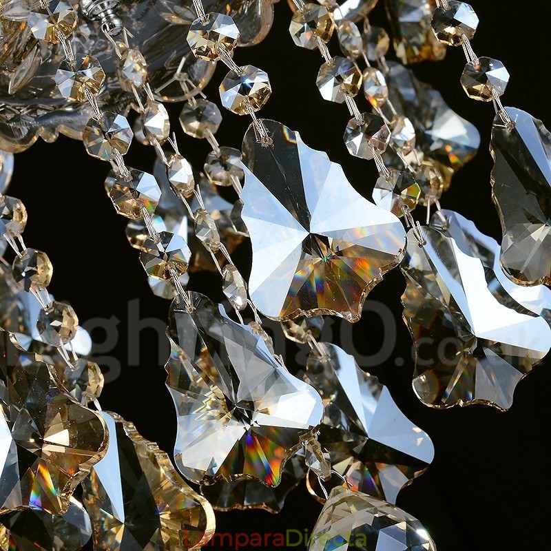 Lámpara de araña moderna de cristal K9 color coñac retro con 8 luces