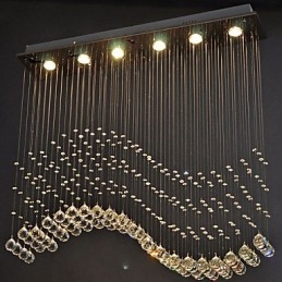 Lámpara colgante de 6 luces moderna plateada con ondas de cristal transparente, accesorios de iluminación de techo