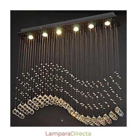 Lámpara colgante de 6 luces moderna plateada con ondas de cristal transparente, accesorios de iluminación de techo Lámpara colgante de 6 luces moderna plateada con ondas de cristal transparente, accesorios de iluminación de techo