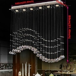 Lámpara colgante de 6 luces moderna plateada con ondas de cristal transparente, accesorios de iluminación de techo