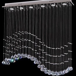 Lámpara colgante de 6 luces moderna plateada con ondas de cristal transparente, accesorios de iluminación de techo