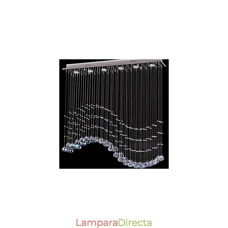 Lámpara colgante de 6 luces moderna plateada con ondas de cristal transparente, accesorios de iluminación de techo