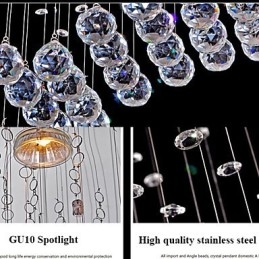 Lámpara colgante de 6 luces moderna plateada con ondas de cristal transparente, accesorios de iluminación de techo