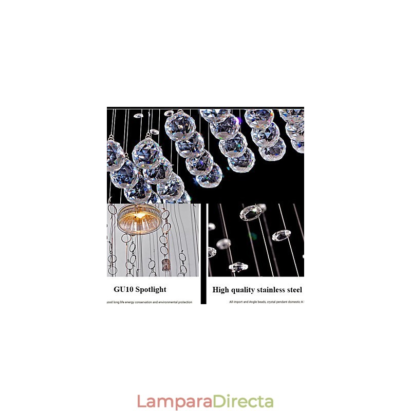 Lámpara colgante de 6 luces moderna plateada con ondas de cristal transparente, accesorios de iluminación de techo