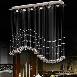 Lámpara colgante de 6 luces moderna plateada con ondas de cristal transparente, accesorios de iluminación de techo