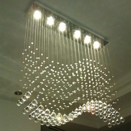 Lámpara colgante de 6 luces moderna plateada con ondas de cristal transparente, accesorios de iluminación de techo