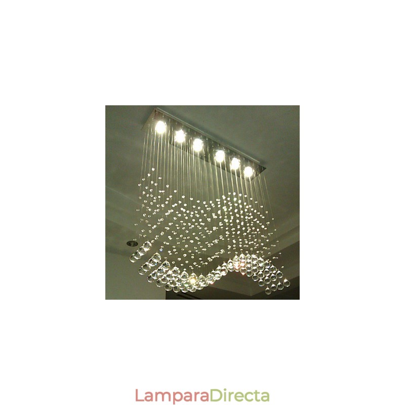 Lámpara colgante de 6 luces moderna plateada con ondas de cristal transparente, accesorios de iluminación de techo