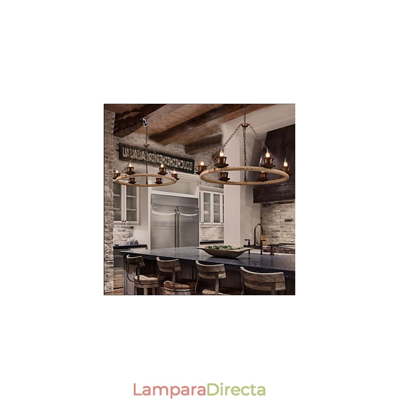 Lámpara de araña de cuerda de viento de la industria cerámica Lámpara de araña de hierro retro simple