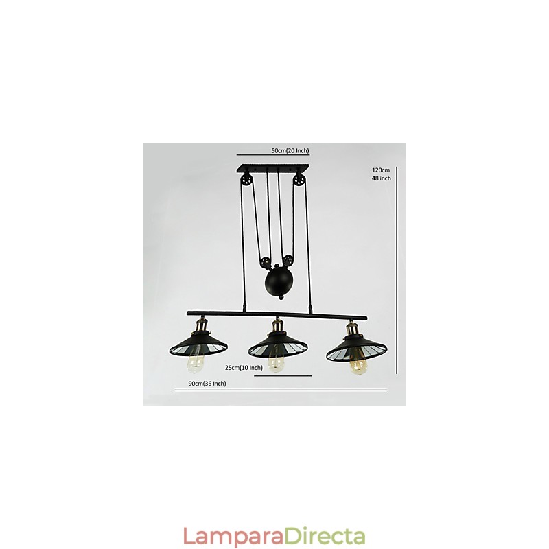 Lámparas colgantes vintage 3 luces ST64 Bombillas incluidas Sistema arriba y abajo