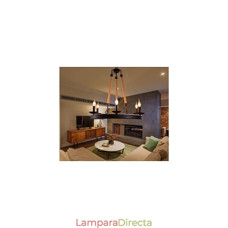 La lámpara de araña de cuerda de hierro del café