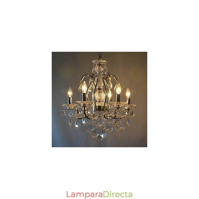 Lámpara de araña clásica tradicional de metal cromado y cristal