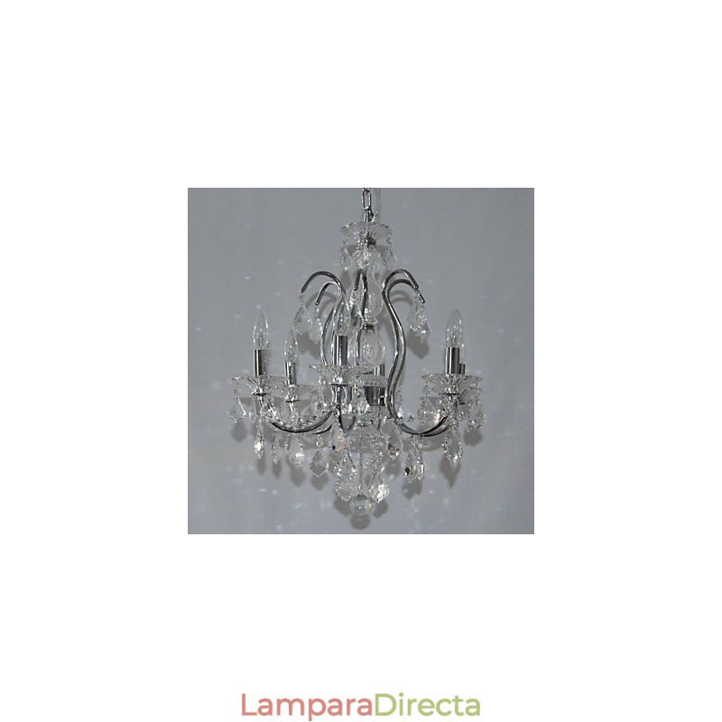 Lámpara de araña clásica tradicional de metal cromado y cristal
