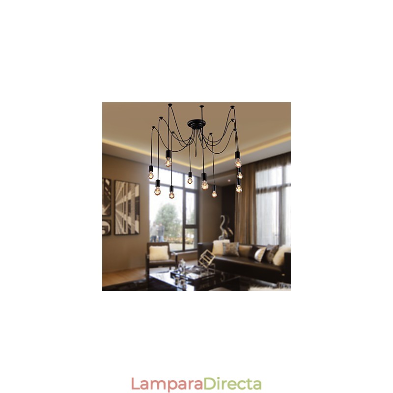 Lámpara colgante de 10 luces con diseño vintage y bombillas incluidas.