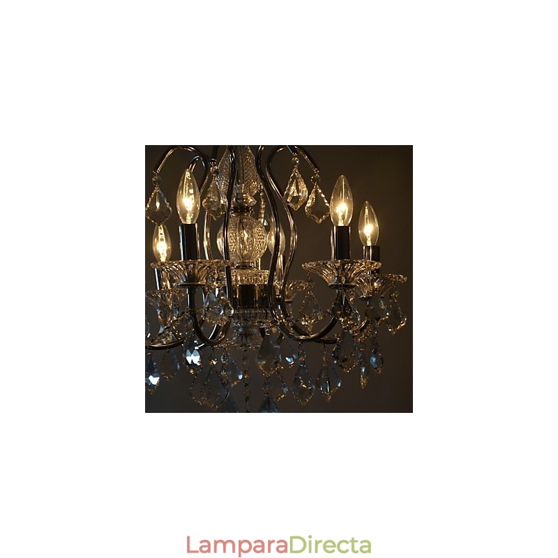 Lámpara de araña clásica tradicional de metal cromado y cristal
