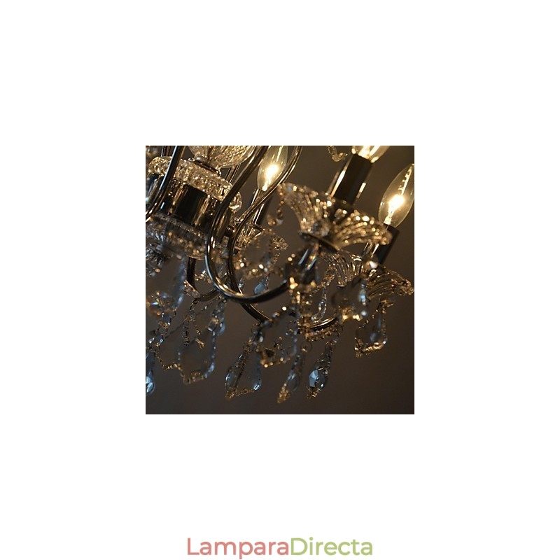Lámpara de araña clásica tradicional de metal cromado y cristal