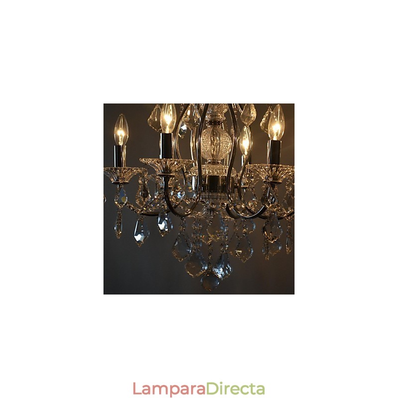 Lámpara de araña clásica tradicional de metal cromado y cristal