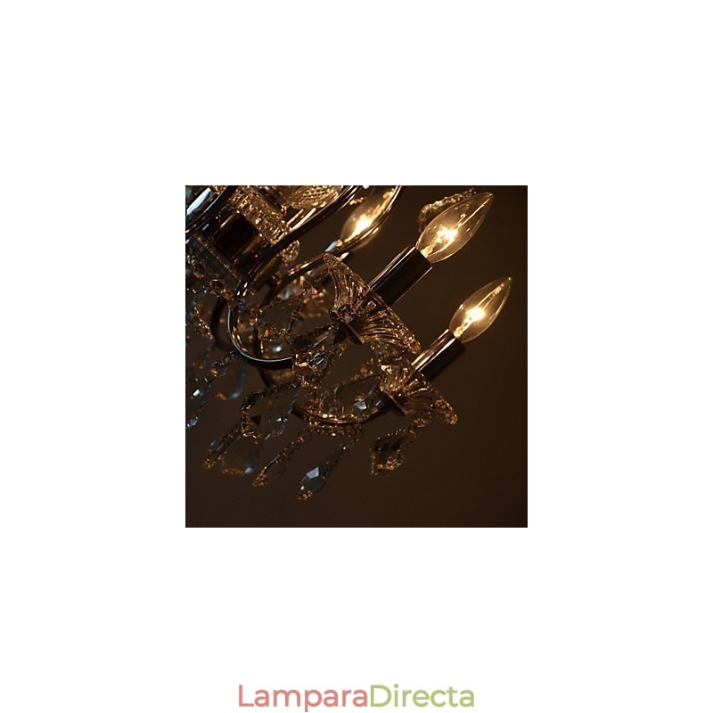 Lámpara de araña clásica tradicional de metal cromado y cristal