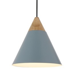 Lámpara colgante mini de cono artístico, 1 luz, acabado moderno y sencillo, aluminio y madera en blanco y negro, azul polvoriento.