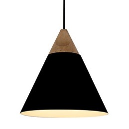 Lámpara colgante mini de cono artístico, 1 luz, acabado moderno y sencillo, aluminio y madera en blanco y negro, azul polvoriento.