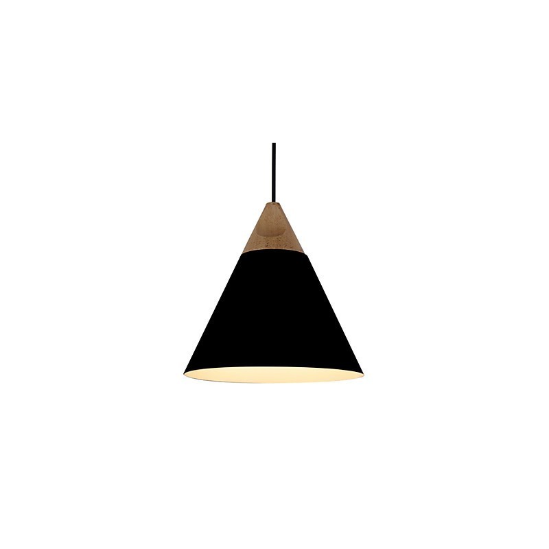 Lámpara colgante mini de cono artístico, 1 luz, acabado moderno y sencillo, aluminio y madera en blanco y negro, azul polvoriento.