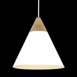 Lámpara colgante mini de cono artístico, 1 luz, acabado moderno y sencillo, aluminio y madera en blanco y negro, azul polvoriento.