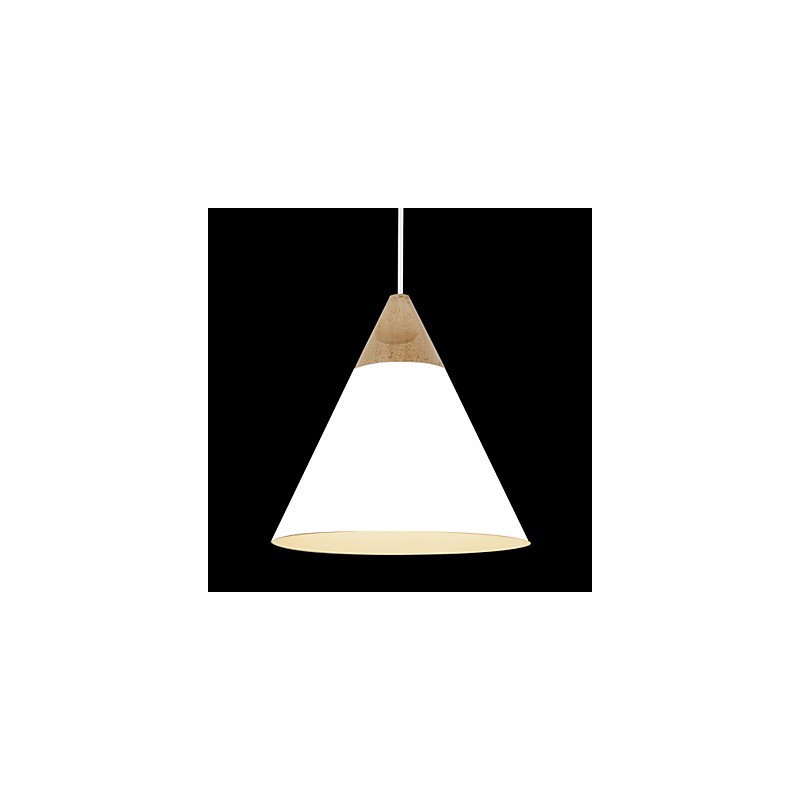Lámpara colgante mini de cono artístico, 1 luz, acabado moderno y sencillo, aluminio y madera en blanco y negro, azul polvoriento.