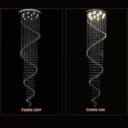 Lámpara colgante de cristal moderna, lámpara de araña con espiral simple, diámetro 70 cm, altura 250 cm.